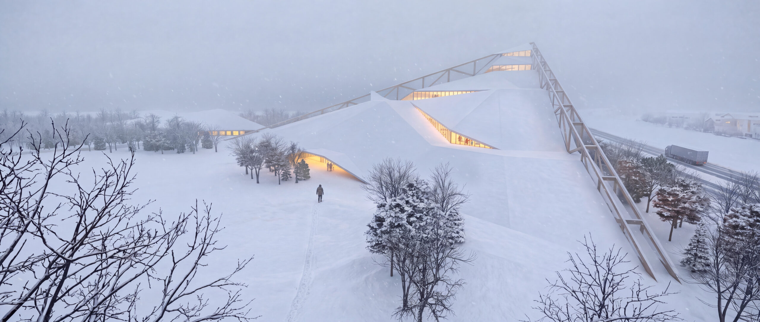 The Lodge indoor snow park concept in an Ottawa winter landscape